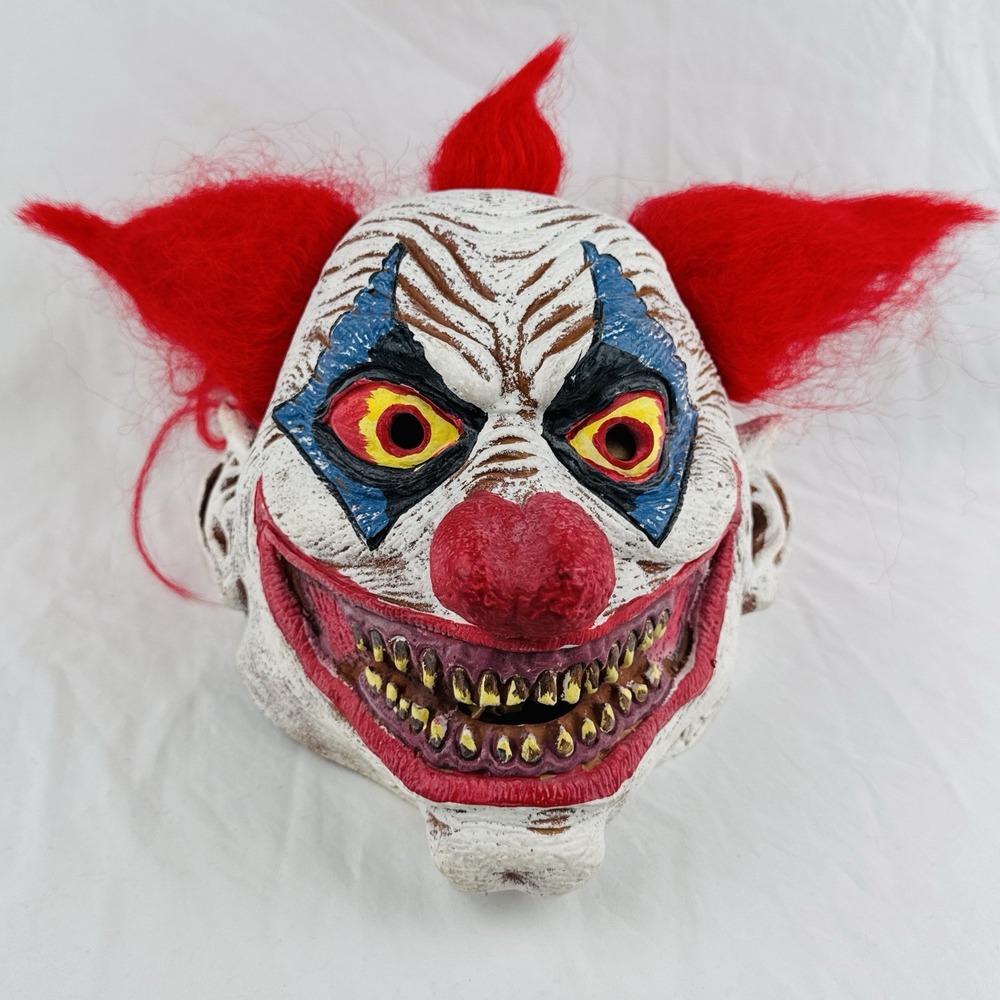 Evil Clown Latex Halloween Mask Red Hair Horror Costume Prop Seasonal Visions